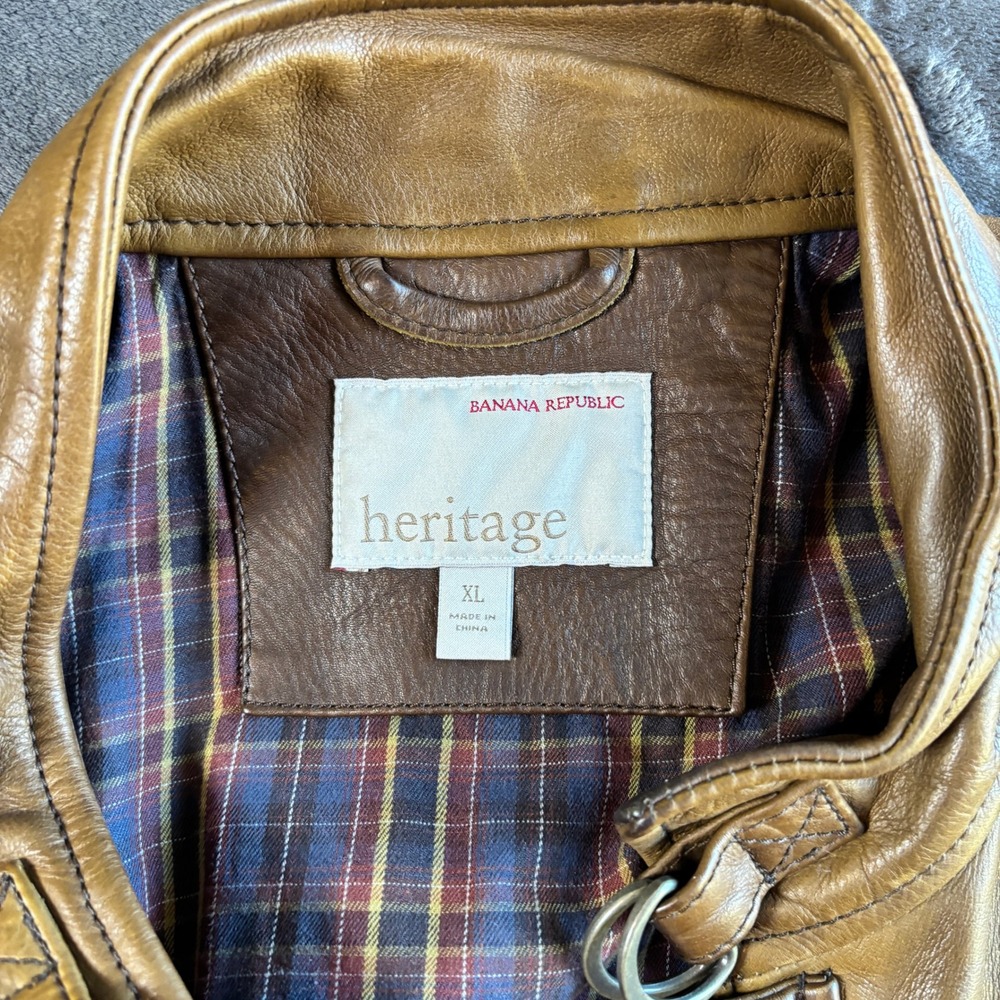 Banana Republic Heritage Mens XL Brown Leather Field Jacket Safari Style Utility - Picture 16 of 16